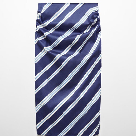 Mango Blue & White Slit Striped Skirt/NWT/12 - Picture 5 of 16